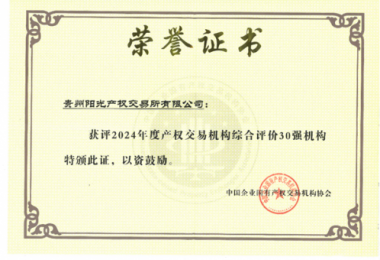 喜訊！貴州陽光產(chǎn)權交易所獲得2024年度全國產(chǎn)權交易機構2項30強榮譽